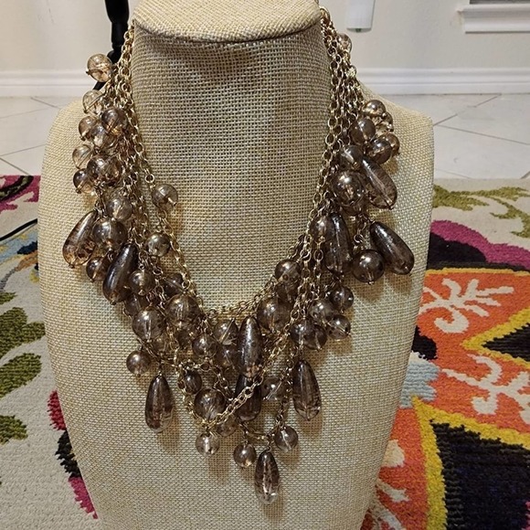 J. Crew multi strand gold crackle bauble dangle teardrop necklace - Picture 3 of 6